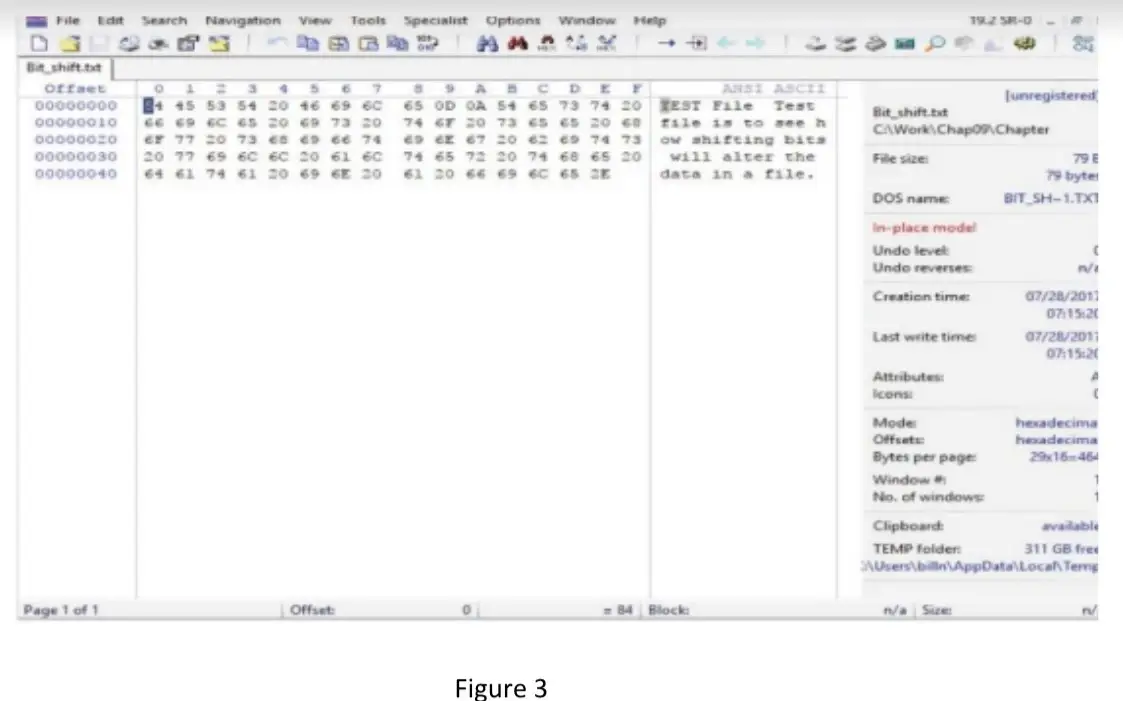 screenshot showing data hiding technique